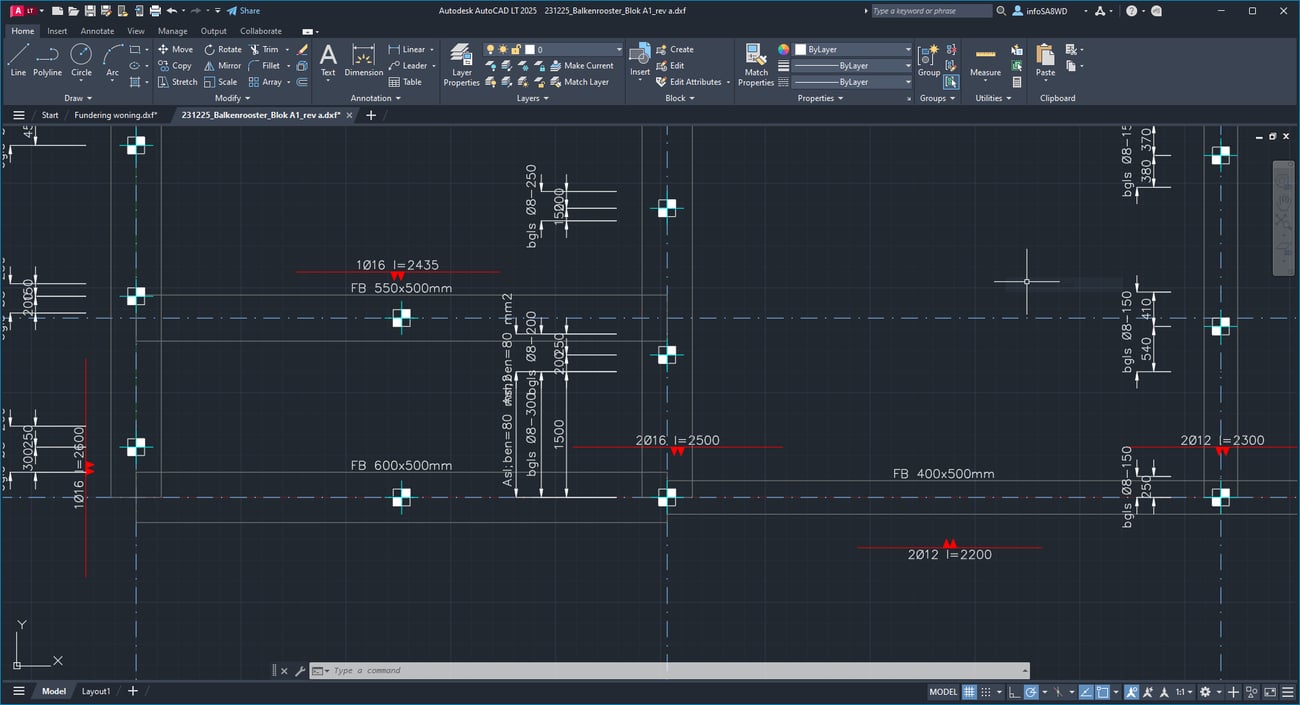 The exported DXF file in AutoCAD