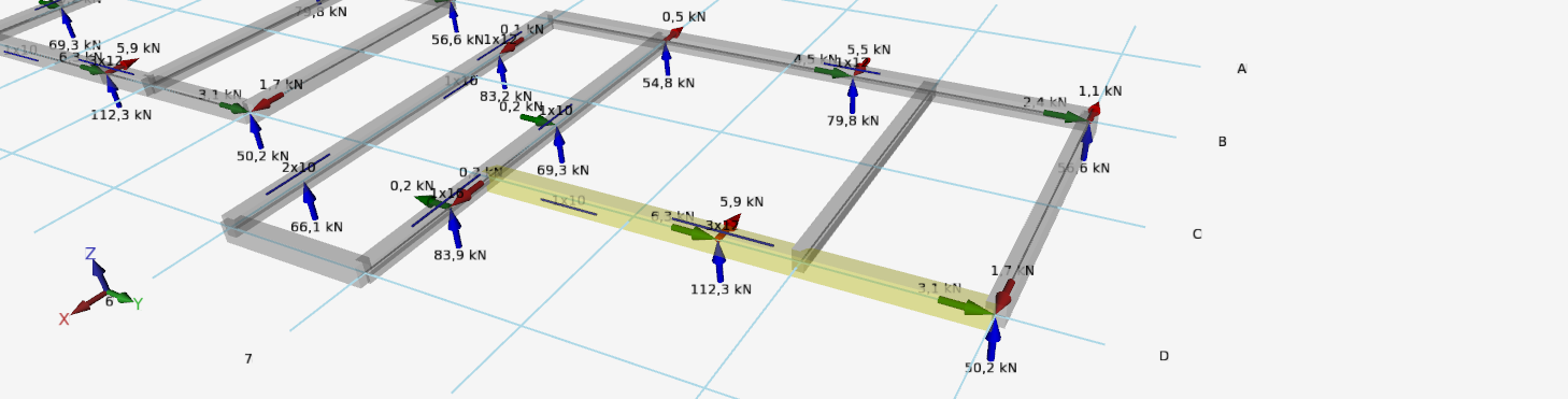 Beam grid with pile reactions