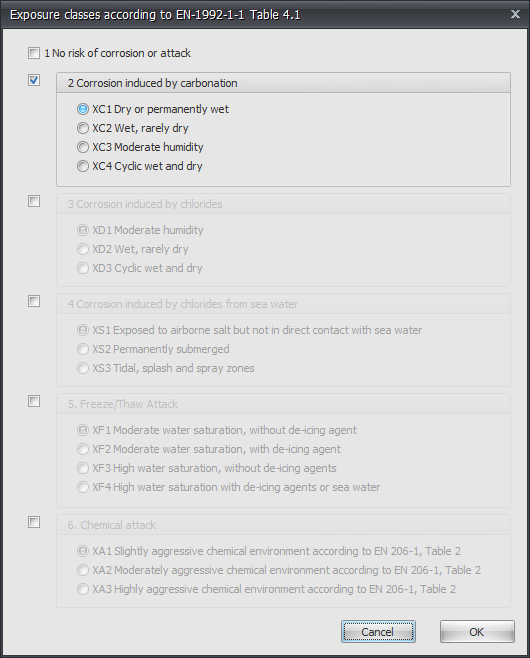 Exposure classes dialog