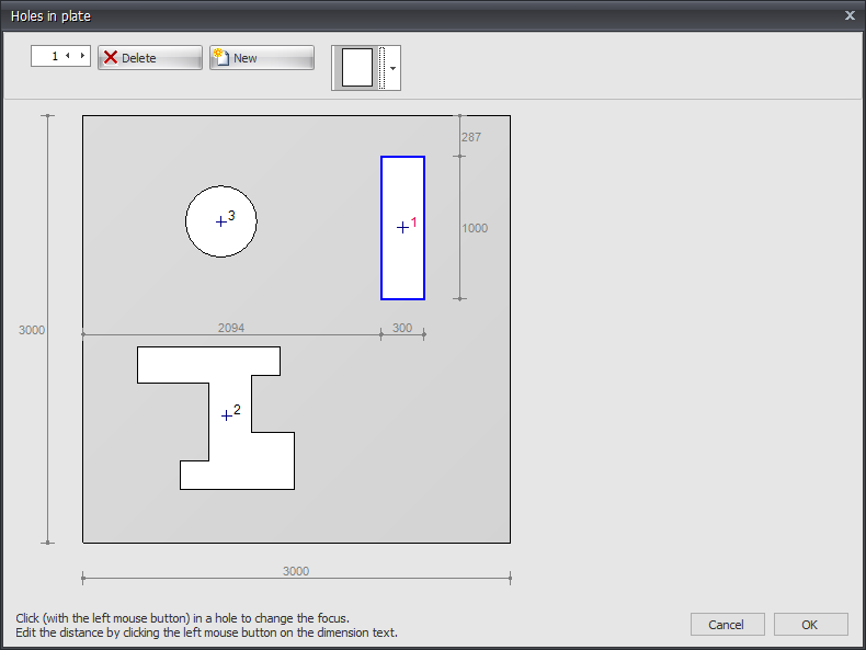 Holes in plate dialog