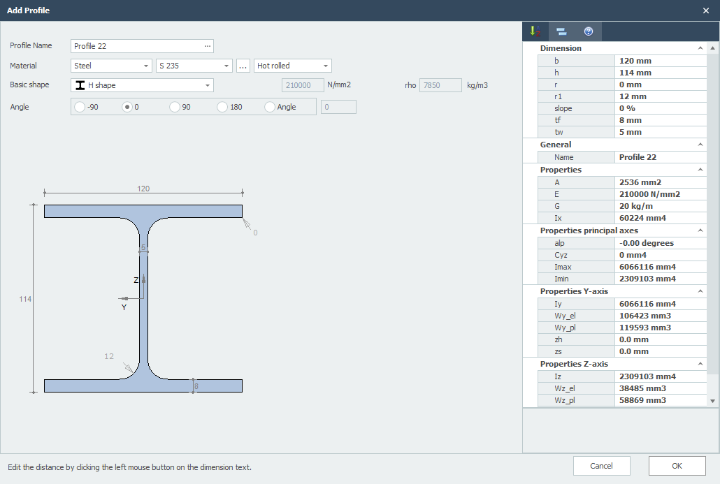 Steel profile properties