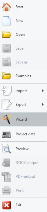 Wizard menu
