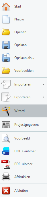 Wizard menu