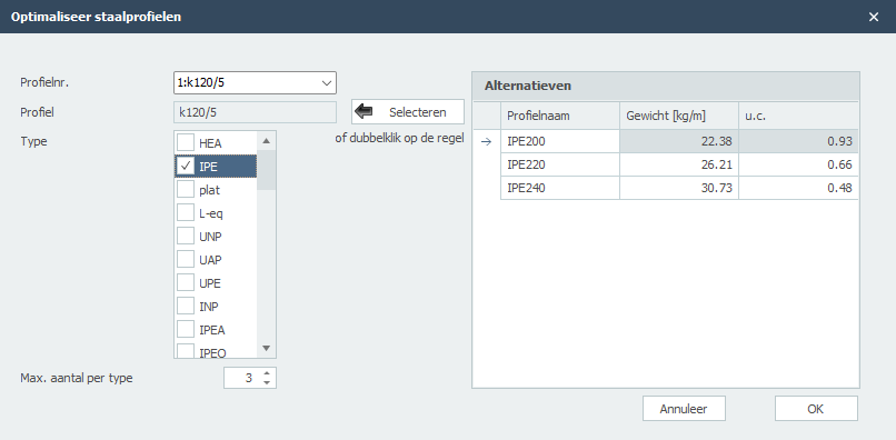 Optimaliseer staalprofielen